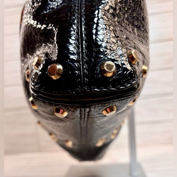 075-Michael Kors Black Leather Uptown Astor Satchel with Gold Stud Accents - Picture 4 of 12